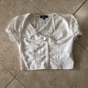 Lulus white floral detail blouse size M